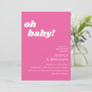 Cute Simple Hot Pink Modern Oh Baby Shower Invitation