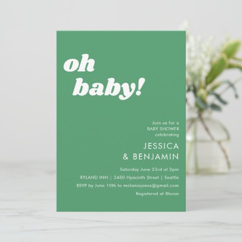 Cute Simple Kelly Green Modern Oh Baby Shower Invitation