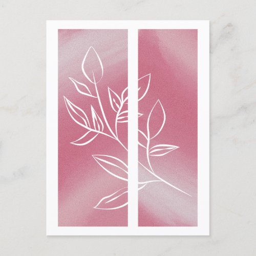 Cute Simple Leaf Line Art Outline Pink Background Postcard