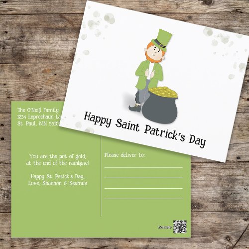Cute Simple Leprechaun St Patricks Day Green Postcard
