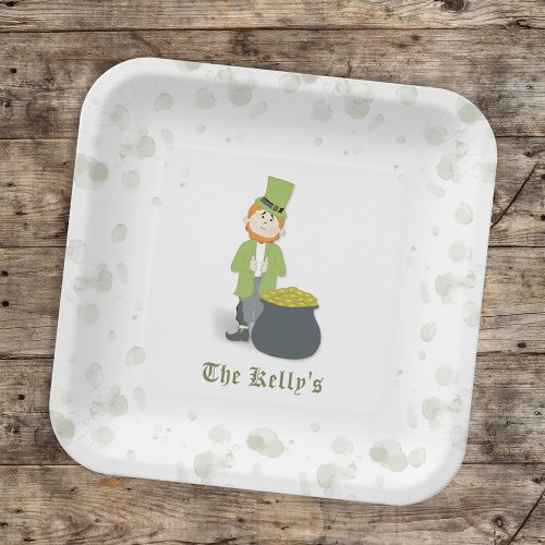 Cute Simple Leprechaun Whimsical St Patricks Day Paper Plates