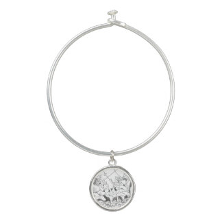 Cute Simple Line Art Plants and Flowers Bangle Bracelet