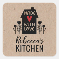 Cute Simple Made With Love Kraft Square Sticker