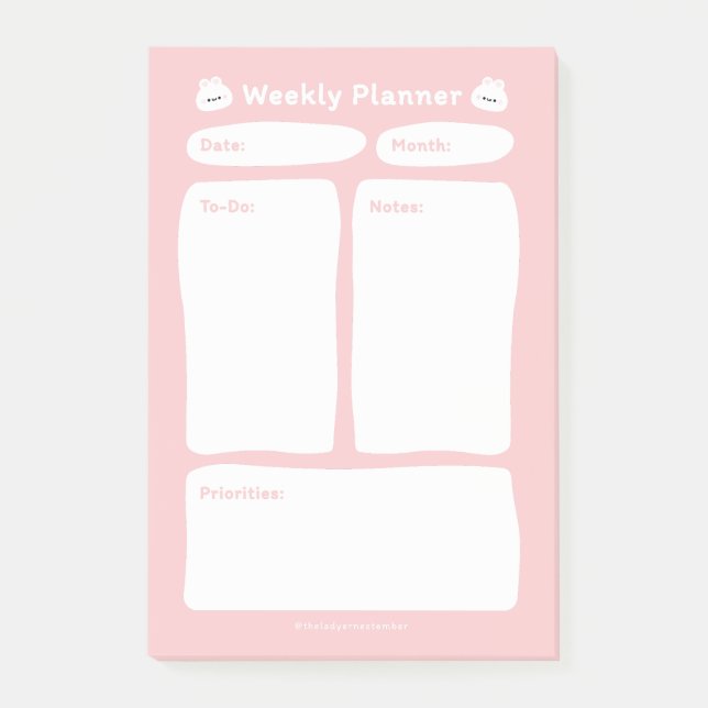 Cute Simple Minimalist Weekly Planner Post-it Notes (Front)