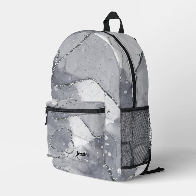 Cute Simple minimalistic Silver and Black Printed Backpack (Back Corner Right)
