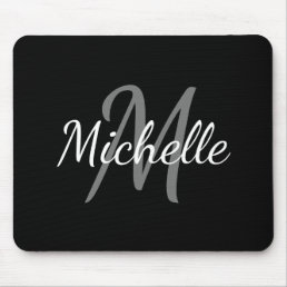 Cute Simple Modern Black and White Monogram Mouse Pad