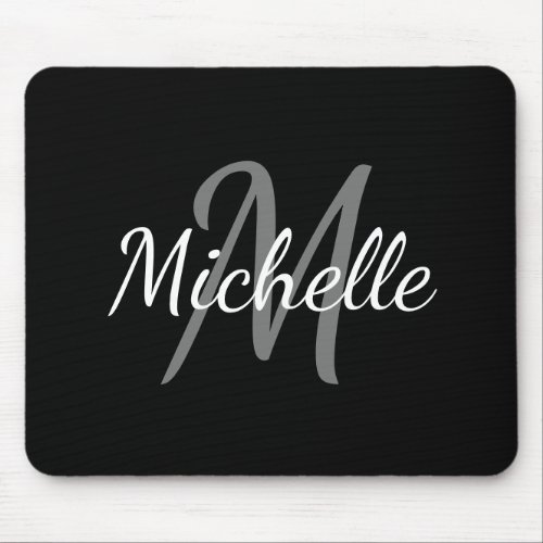 Cute Simple Modern Black and White Monogram Mouse Pad
