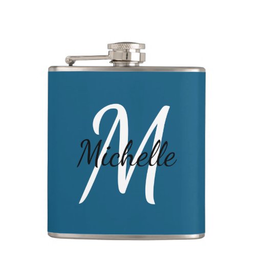 Cute Simple Modern Blue Monogram Flask
