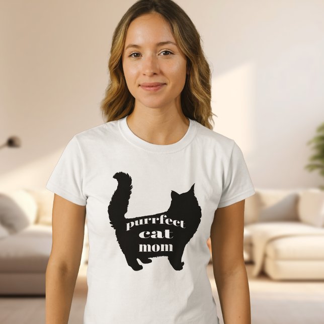 Cute SImple Modern Cat Mom Shirt (Modern black and white cat mom shirt with bold silhouette design and stylish typography.)