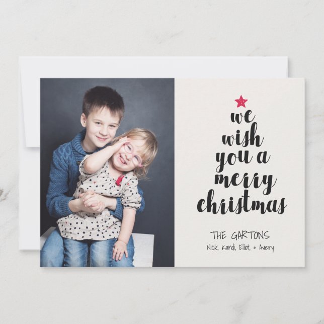Cute Simple Modern Worded Christmas Tree Photo Holiday Card (Front)
