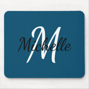 Cute Simple Monogram Initial Name Dark Navy Blue Mouse Pad