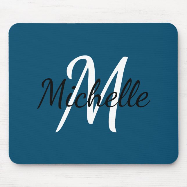 Cute Simple Monogram Initial Name Dark Navy Blue Mouse Pad (Front)