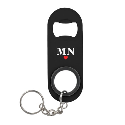 Cute Simple Monogram With Heart Valentine Keychain Bottle Opener