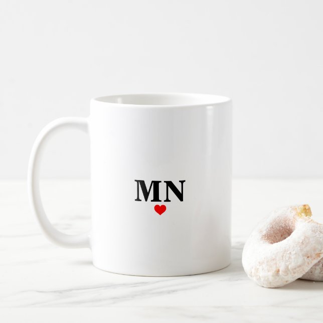 Cute Simple Monogram With Red Heart Valentine Coffee Mug (With Donut)