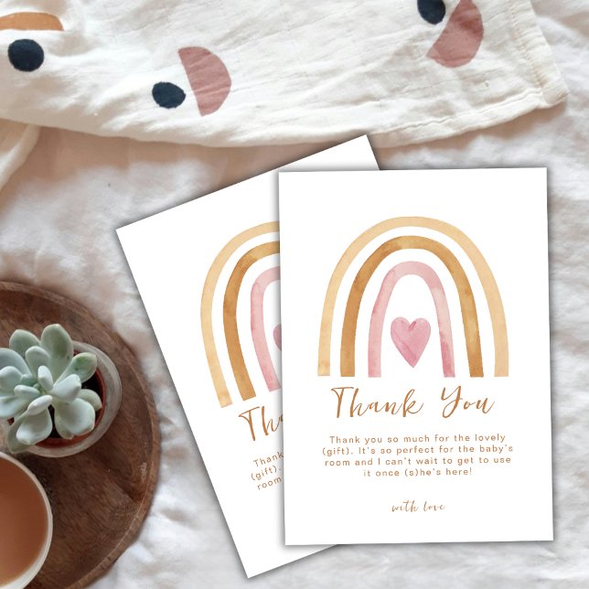 Cute Simple Neutral Boho Rainbow Baby Shower  Thank You Card (Cute Simple Neutral Boho Rainbow Baby Shower Thank You Card)