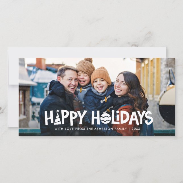 Cute simple one photo illustrated Christmas Holiday Card (Front)