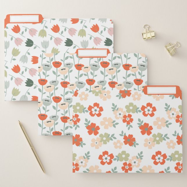 Cute Simple Orange and Green Flowers File Folder (Set)