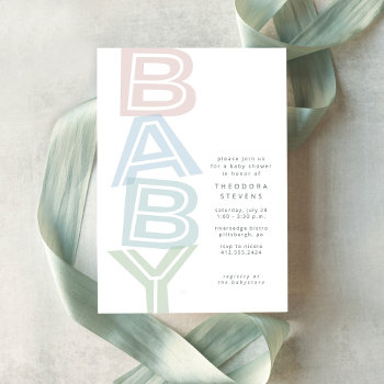 Cute Simple Pastel Baby Shower Invitation by LeaDelaverisDesign at Zazzle