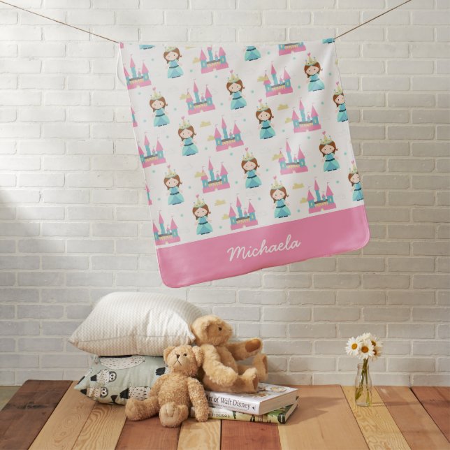 Cute Simple Personalized Princess Castle Pattern Baby Blanket (In Situ)