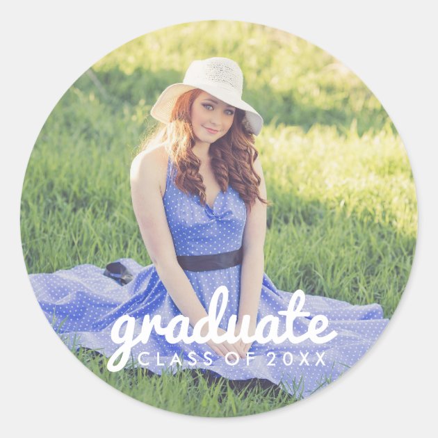 Cute Simple Photo Graduation Classic Round Sticker