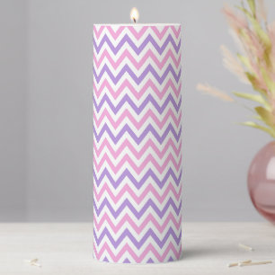 Cute Simple Pink and Purple Geometric Line Pattern Pillar Candle