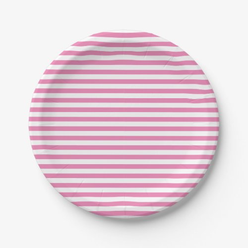 Cute Simple Pink and White Striped Paper Plate