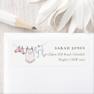 Cute Simple Pink Clothesline Baby Shower Address Label