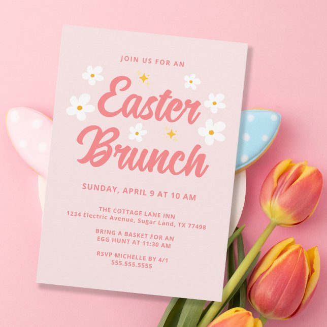 Cute Simple Pink Flowers Easter Brunch Invitation (Creator Uploaded)