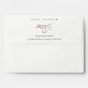 Cute Simple Pink Girl Clothesline Baby Shower Envelope