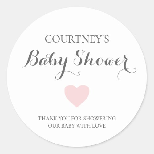 Cute Simple Pink Heart Girl Baby Shower Classic Round Sticker
