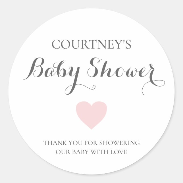 Cute Simple Pink Heart Girl Baby Shower Classic Round Sticker (Front)