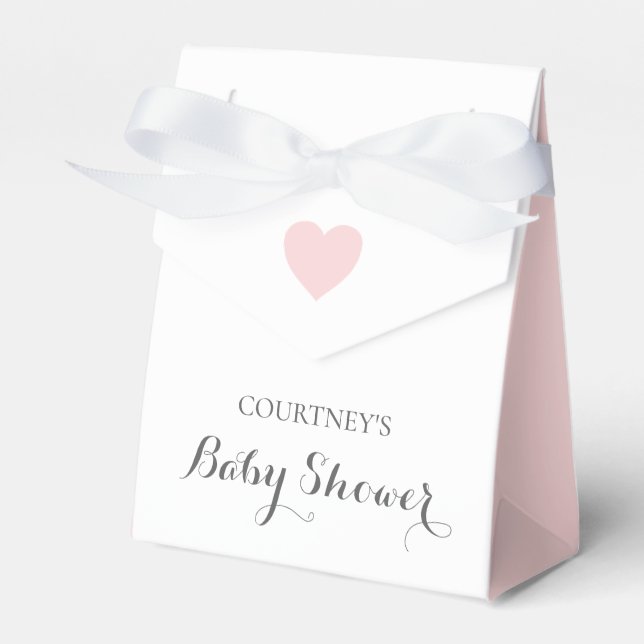 Cute Simple Pink Heart Girl Baby Shower Favor Boxes (Front Side)
