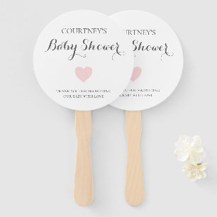 Cute Simple Pink Heart Girl Baby Shower Hand Fan