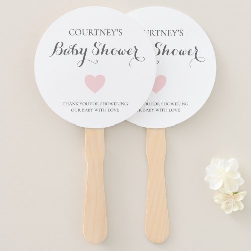 Cute Simple Pink Heart Girl Baby Shower Hand Fan