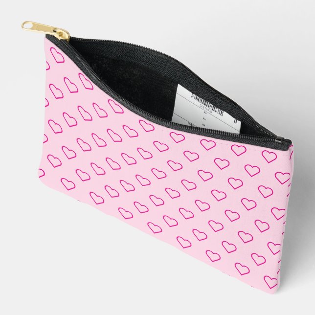 Cute Simple Pink Heart Pattern Cosmetic Accessory Pouch (Open)