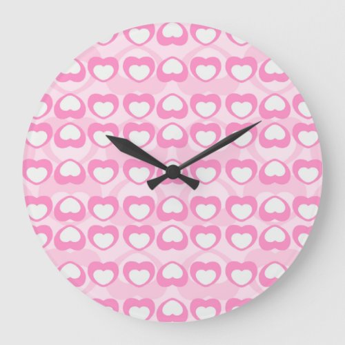 Cute simple pink hearts large clock