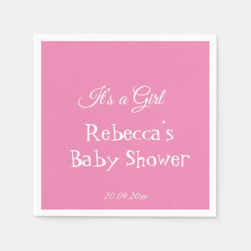 Cute Simple Pink its a Girl Baby Shower Napkins