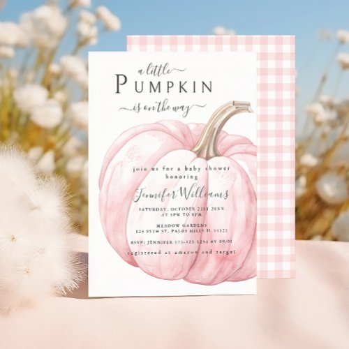 Cute Simple Pink Little Pumpkin Baby Girl Shower Invitation