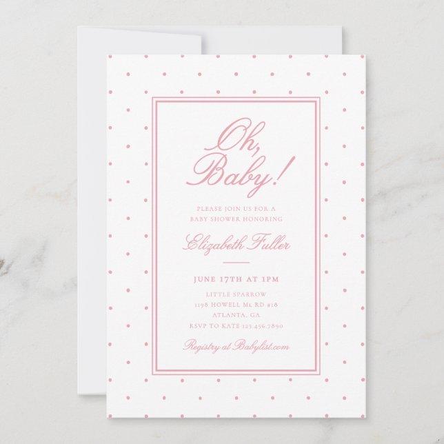 Cute Simple Pink Polka Dot Baby Shower Invitation (Front)