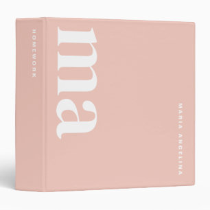 Cute Simple Pink School Monogram Name 3 Ring Binder