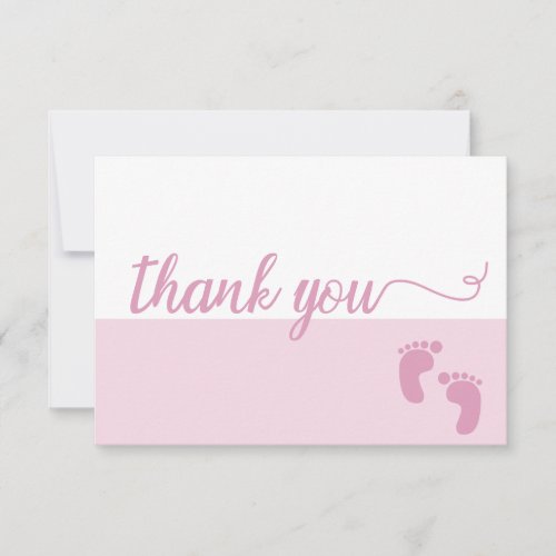 Cute Simple Pink Script baby girl shower photo Thank You Card