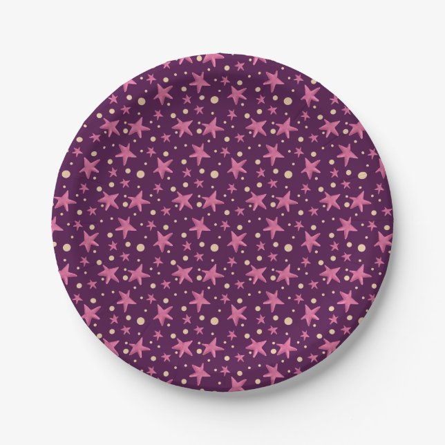 Cute Simple Pink Stars Paper Plates (Front)
