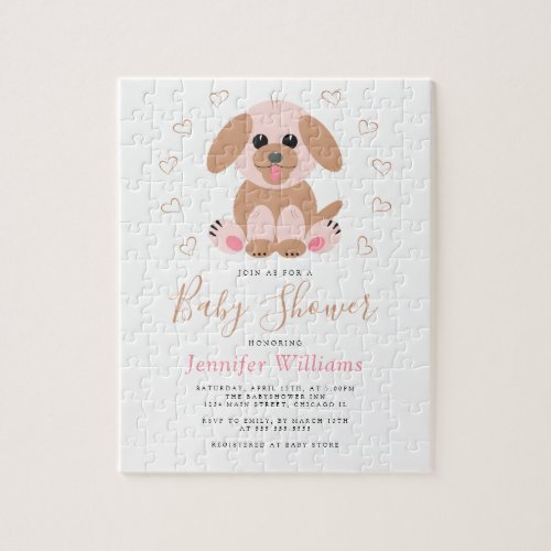 Cute Simple Puppy Personalized Baby Shower Jigsaw Puzzle