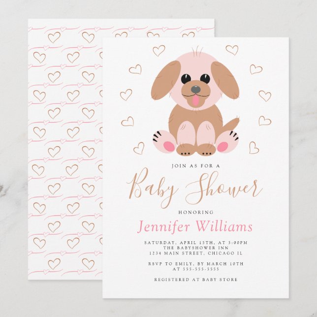 Cute Simple Puppy Personalized Neutral Baby Shower Invitation (Front/Back)