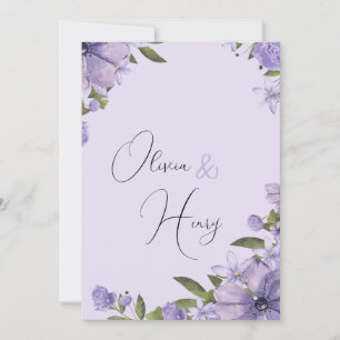 Cute Simple Purple and White Wedding Invitation