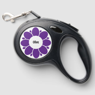 Cute Simple Purple Flower Design for Dog Name Retractable Pet Leash