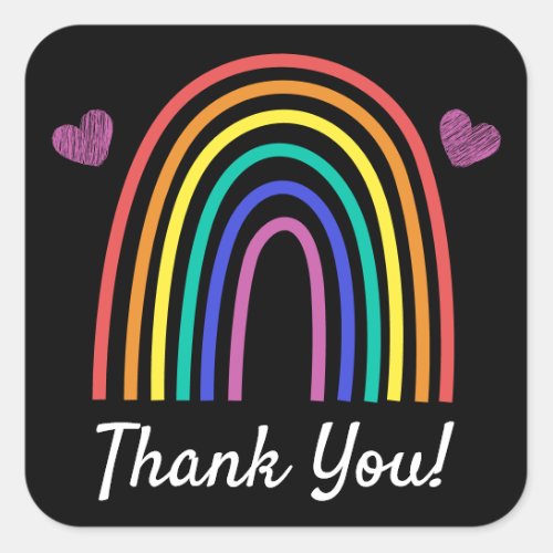 Cute Simple Rainbow  Hearts Thank You Square Sticker