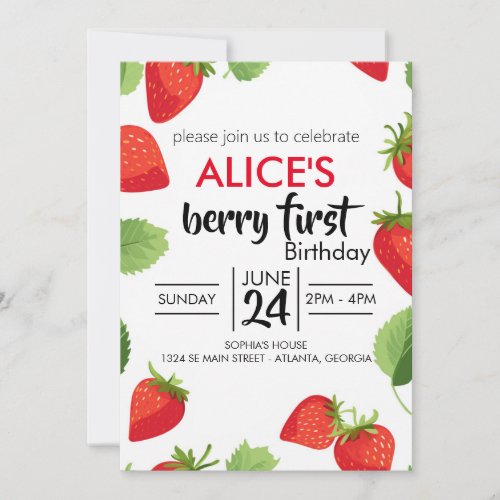 Cute Simple Red Berry Sweet Birthday Invitation