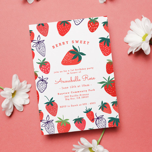 Cute Simple Red Berry Sweet Birthday Invitation