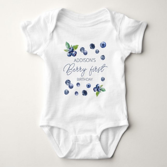 Cute Simple Red Blueberry Sweet 1st Birthday Baby Bodysuit (Front)